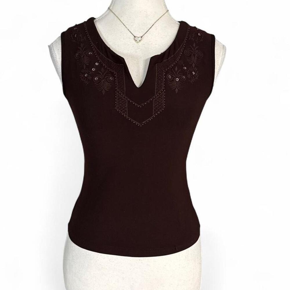 NUM No Limit Brown Beaded Sequin Tank Top Size M